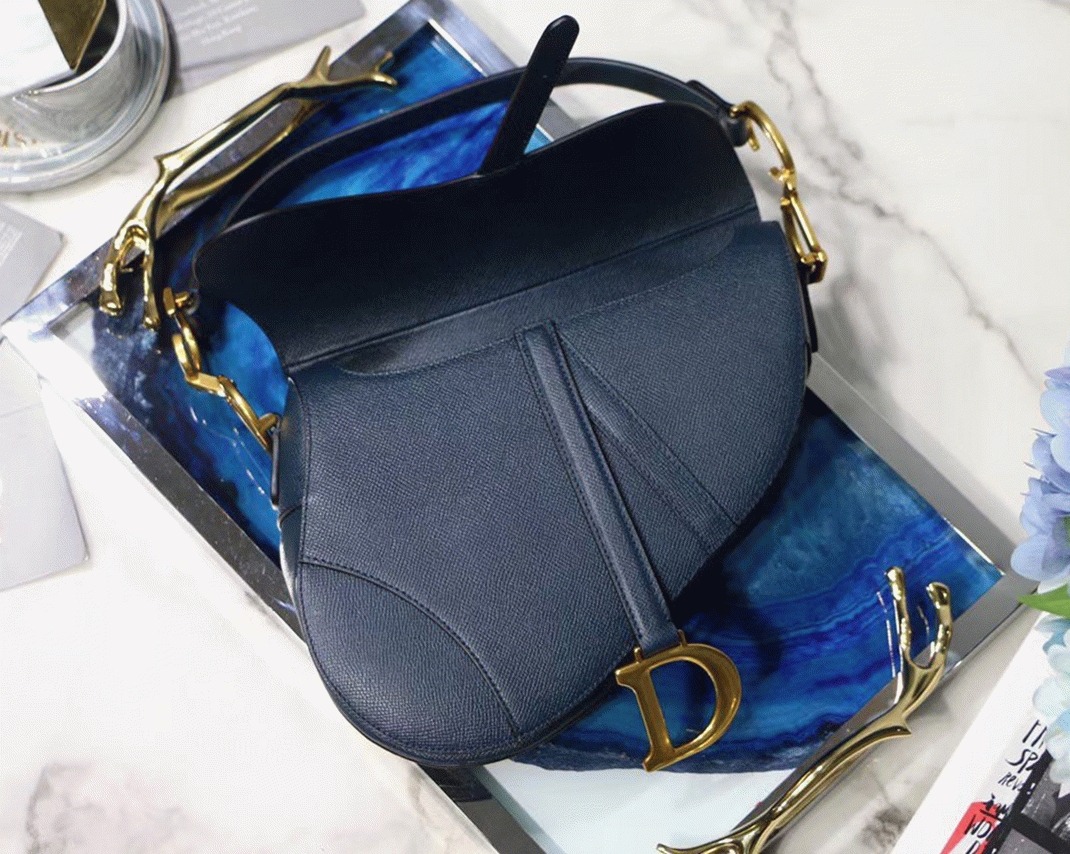 D10r Saddle Bag Imitation in Indigo Blue Grained Calfskin