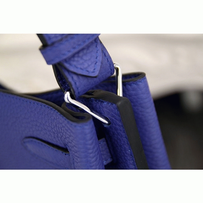 Blue Leather Knockoff H**me5 So Kelly 22cm Cool-Toned Handbag