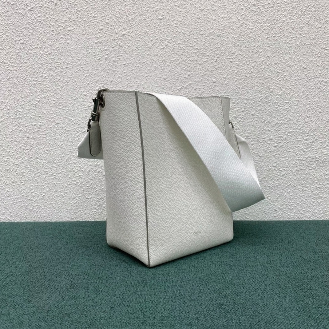 Top Quality Fake Ce1i*e Sangle Small Bucket Bag In White Calfskin