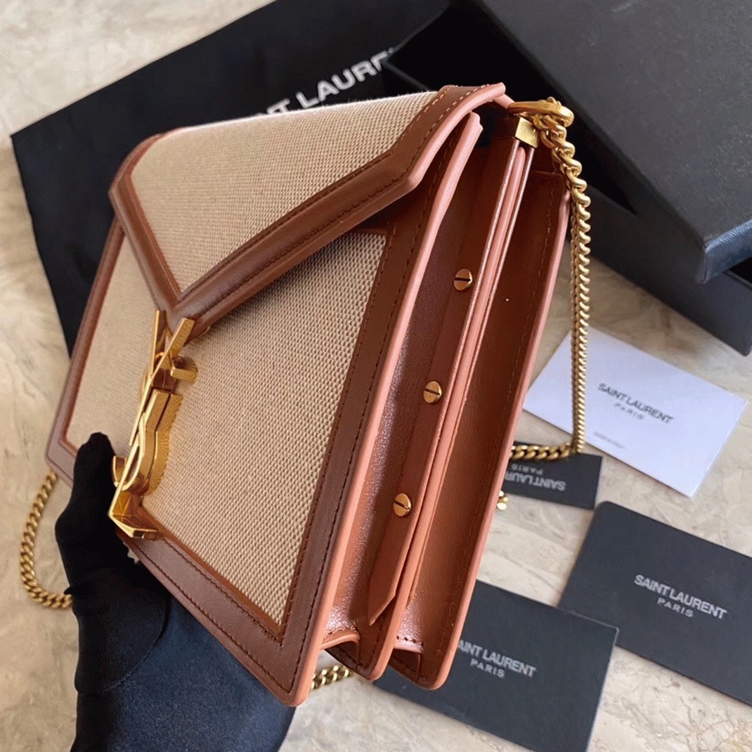 Fake Sa1nt Lau*nt Cassandra Medium Chain Bag Beige Canvas