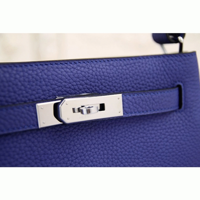 Blue Leather Knockoff H**me5 So Kelly 22cm Cool-Toned Handbag