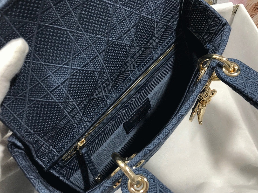 D10r Lady D-Lite Medium Bag Fake in Blue Cannage Embroidered Canvas