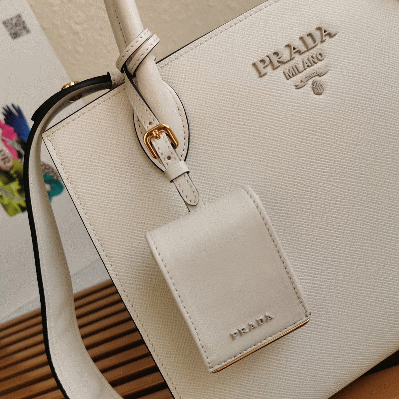 Pra*a Monochrome Medium Bag Fake in White