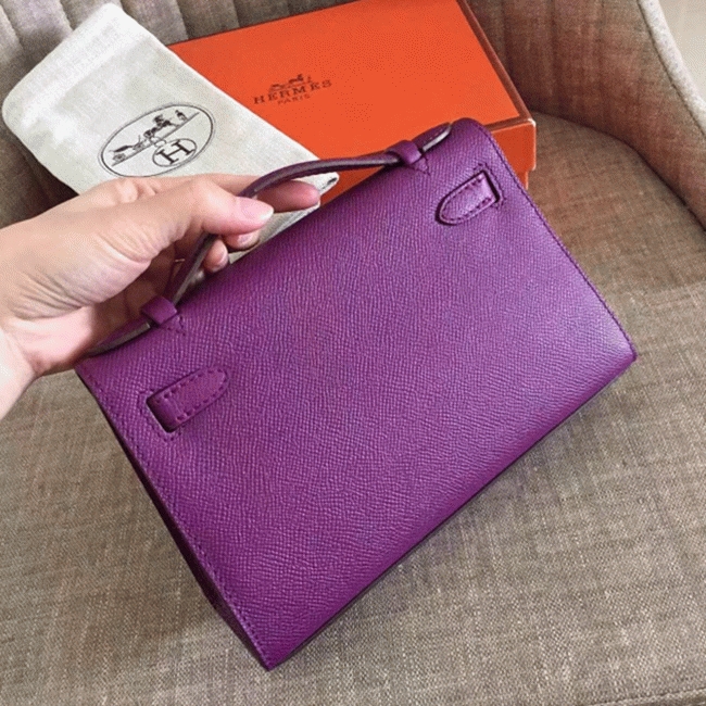Cyclamen Epsom Knockoff H**me5 Kelly Pochette Light Purple Clutch