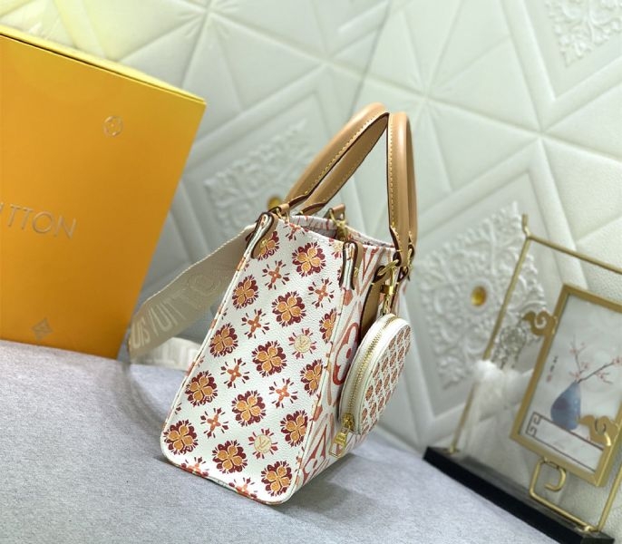 L0vis Vvtt0n LV By The Pool Monogram Tiles Canvas Onthego PM Tote In Coral