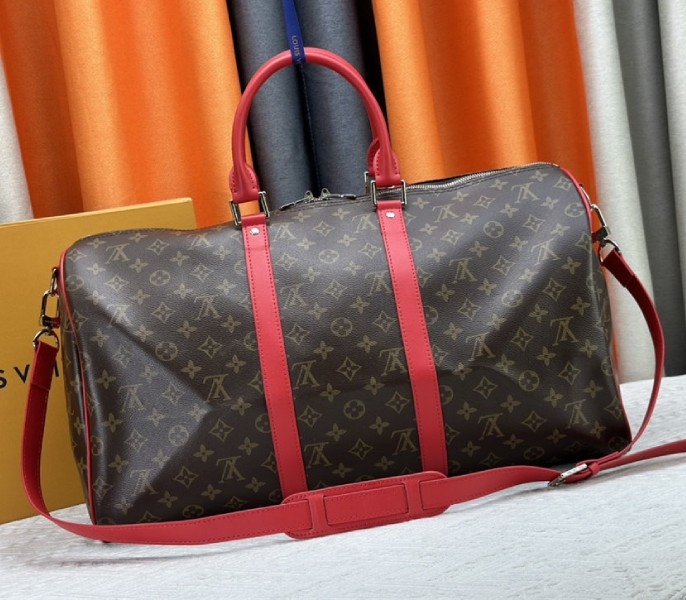 L0vis Vvtt0n Monogram Macassar Canvas Keepall Bandouliere 50 In Sari Red