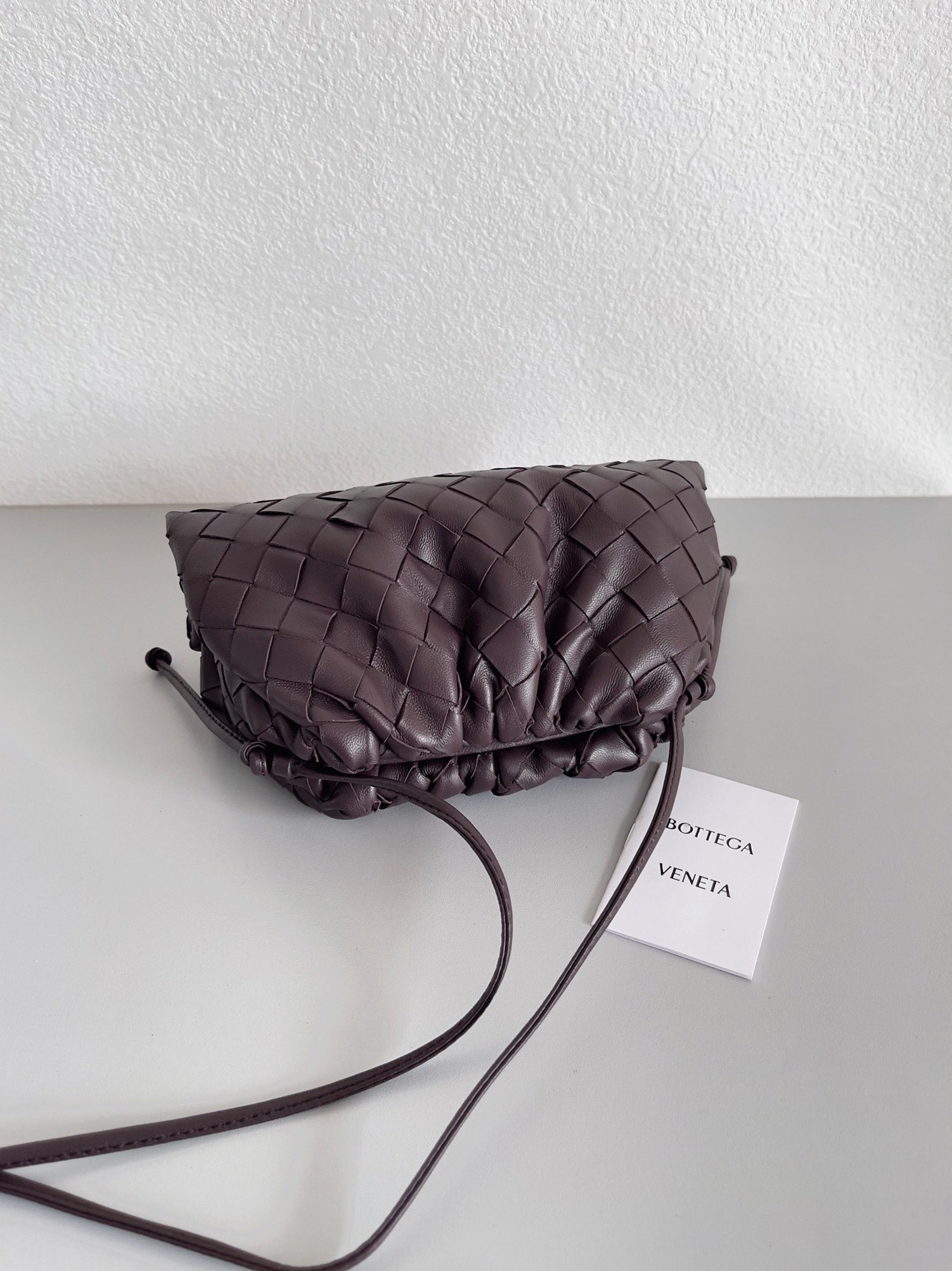 Knockoff B0tt*ga Ven*ta Mini Pouch with Strap Grape
