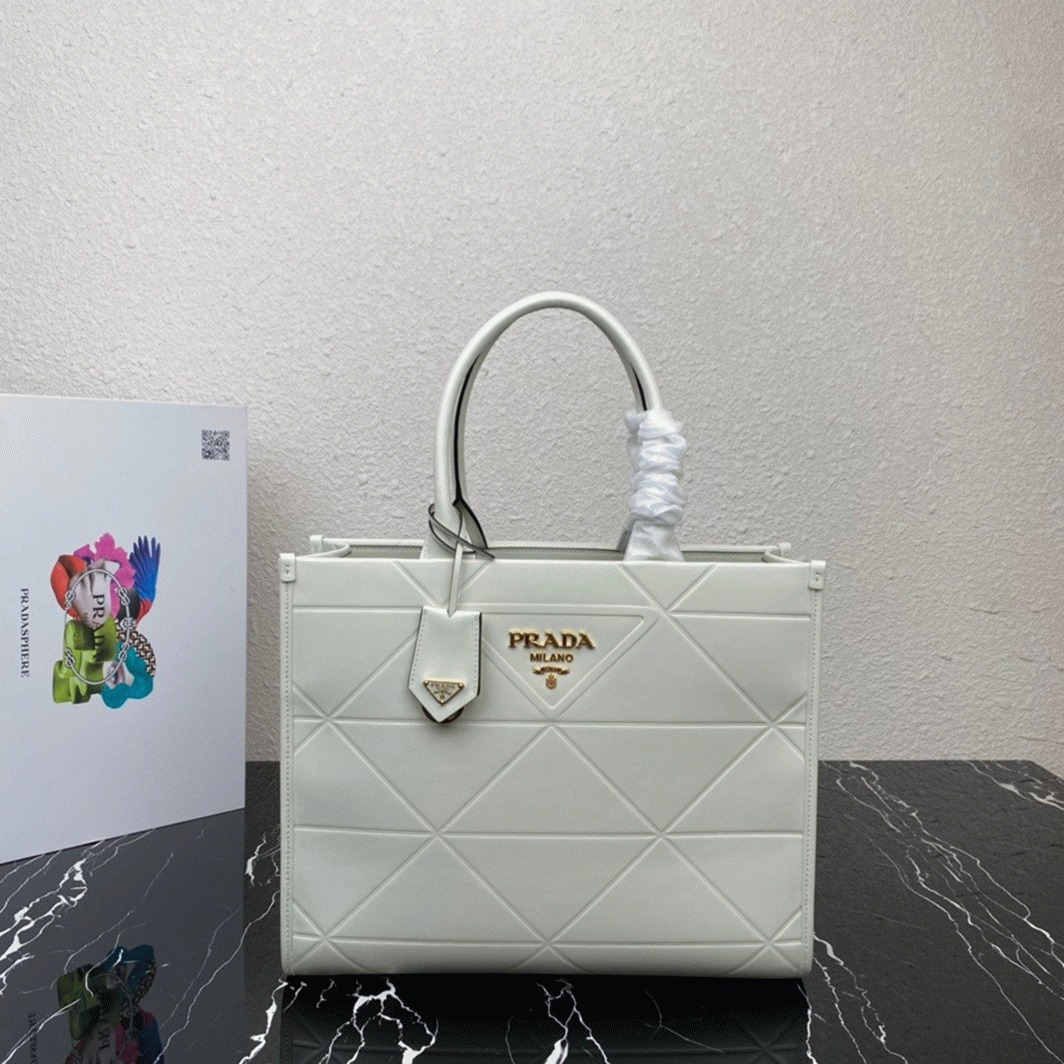 Pra*a Symbole Medium Bag Fake with Topstitching in White