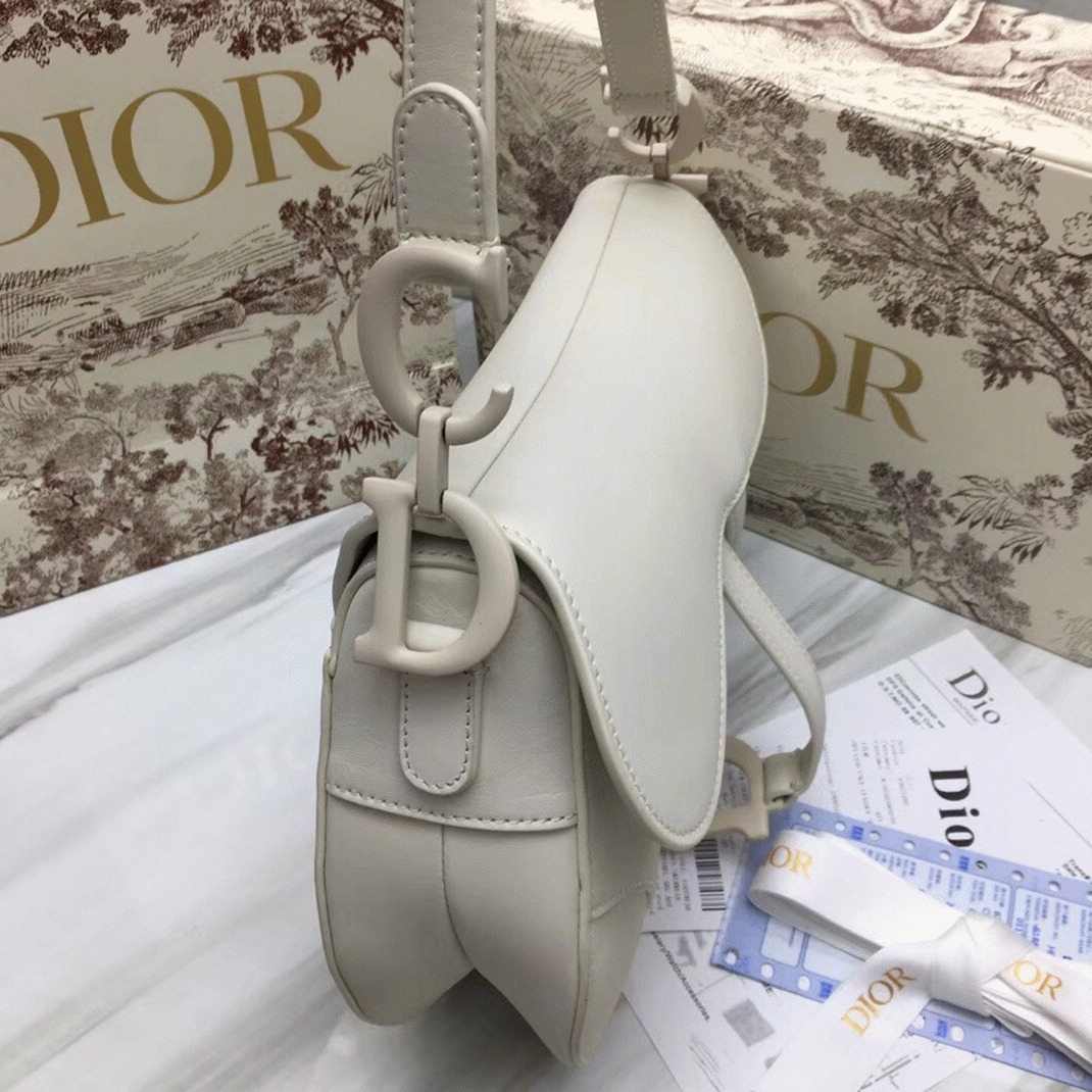 D10r Saddle Bag Fake in White Ultramatte Calfskin