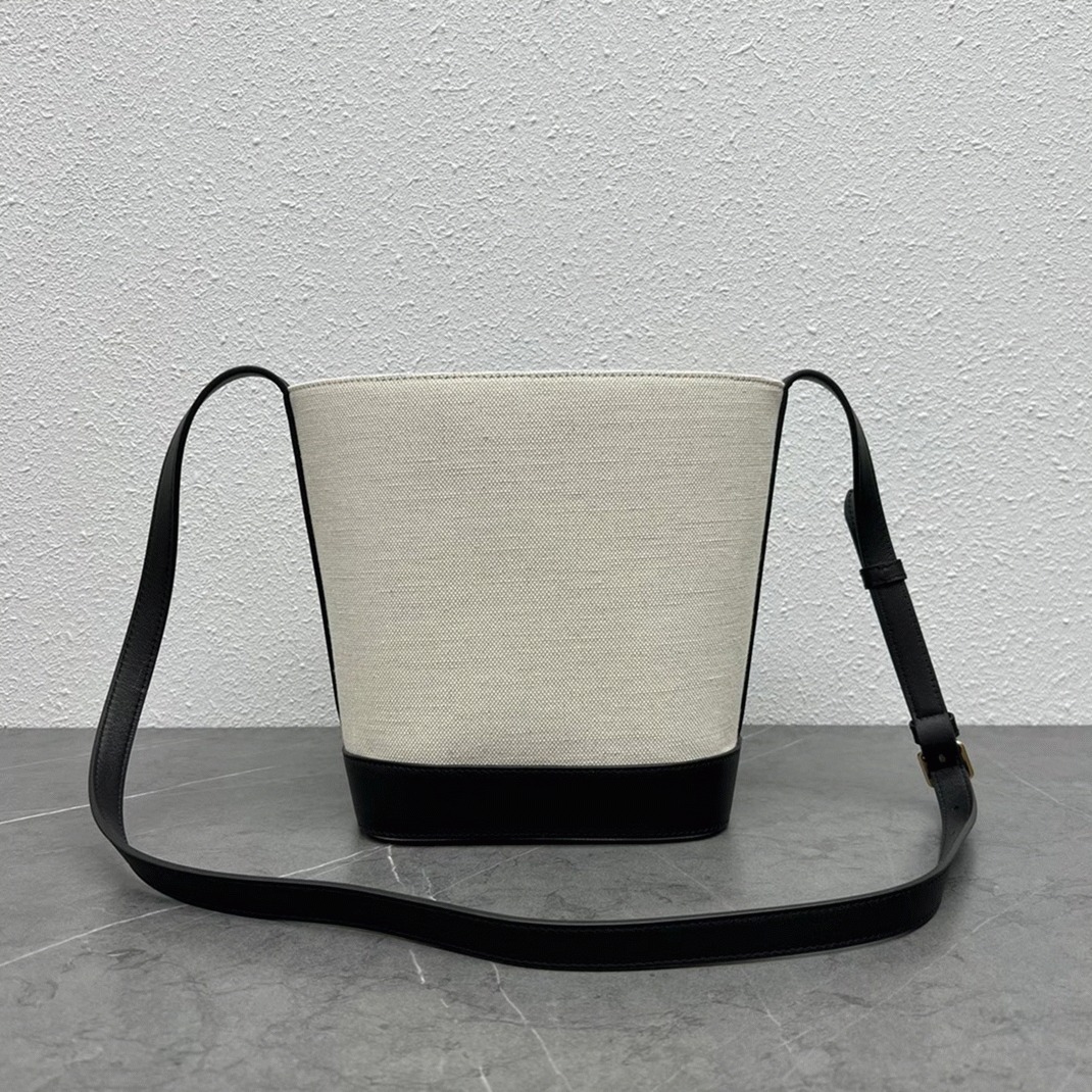 Top Quality Fake Ce1i*e Small Bucket Cuir Triomphe In White Textile