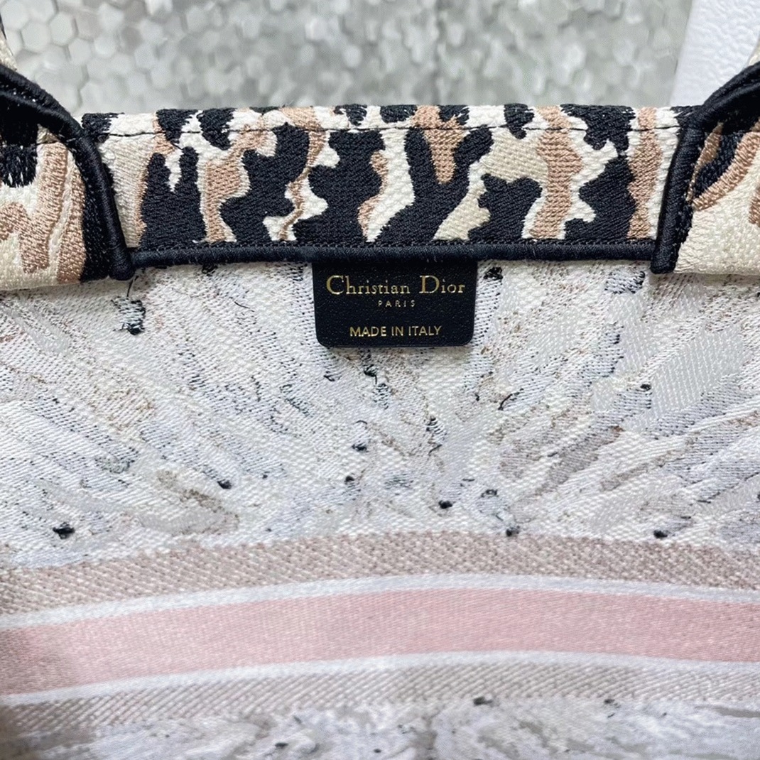 D10r Large Book Tote Bag Replica in Multicolor Tie Embroidery