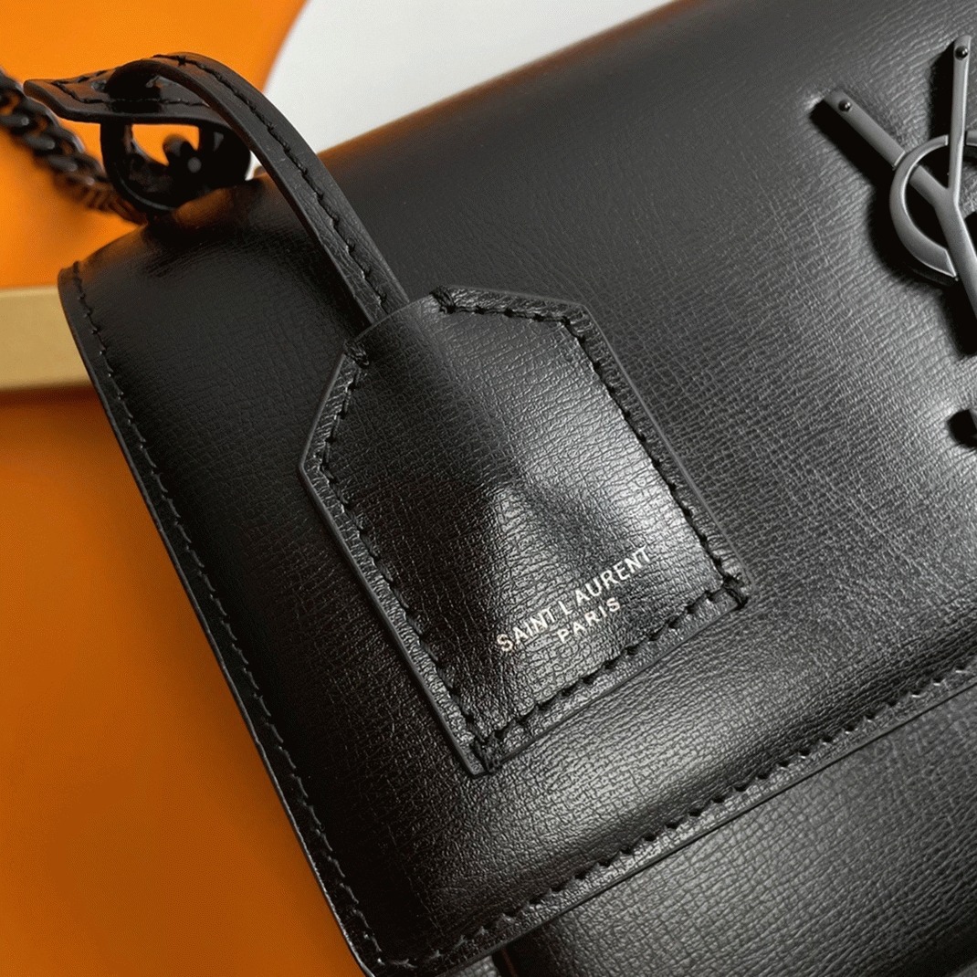 Knockoff Sa1nt Lau*nt Sunset Medium Chain All Black Bag Calfskin