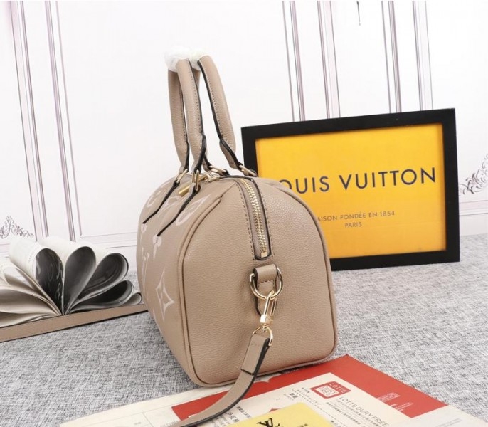 L0vis Vvtt0n Bicolor Monogram Empreinte Leather Speedy Bandouliere 25 Handbag In Tourterelle Gray And Cream