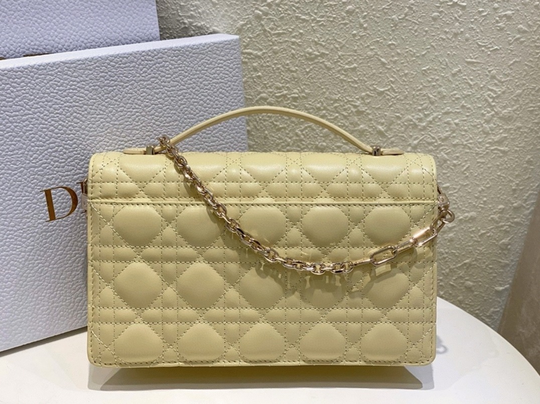 D10r Miss D10r Top Handle Bag Knockoff in Pastel Yellow Cannage Lambskin