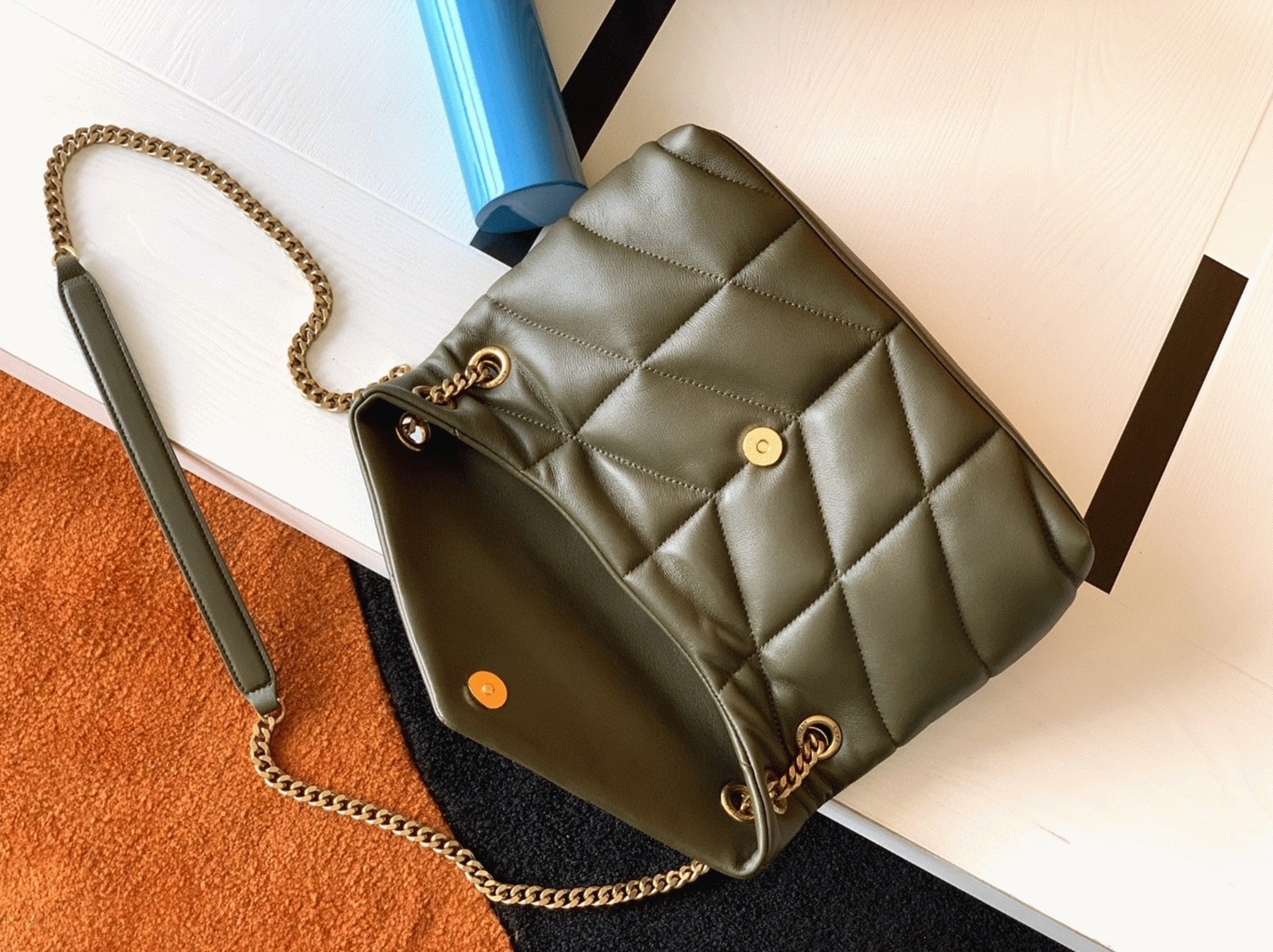 Replica Sa1nt Lau*nt Puffer Small Chain Bag Army Green Lambskin