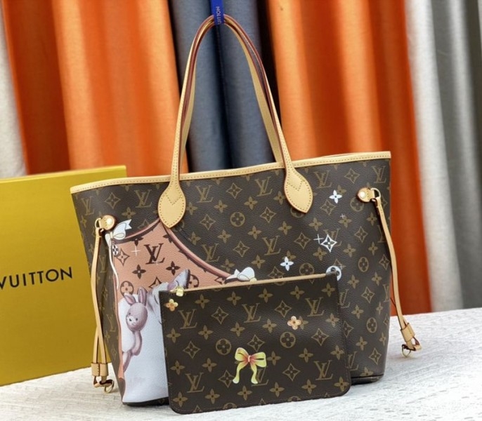 L0vis Vvtt0n Monogram Canvas Neverfull MM Tote With Cat Print
