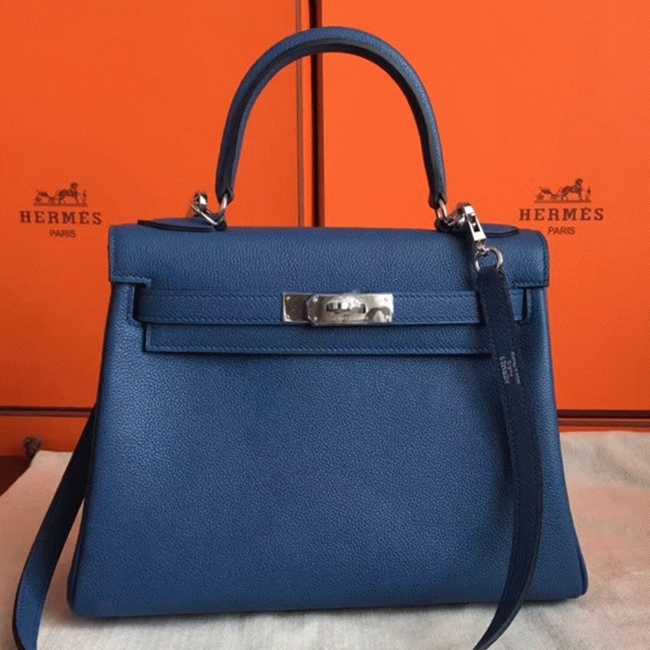 Blue Agate Clemence Fake H**me5 Kelly Retourne 28cm Tote
