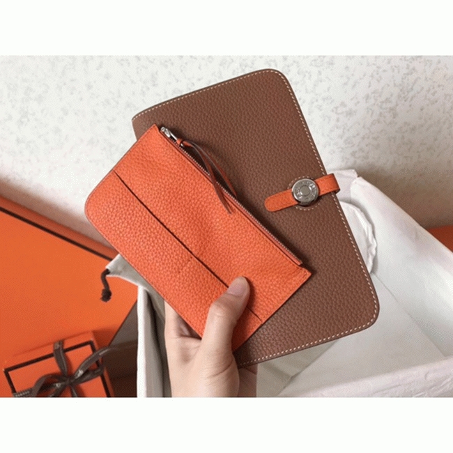 Brown orange replica H**me5 Dogon duo wallet