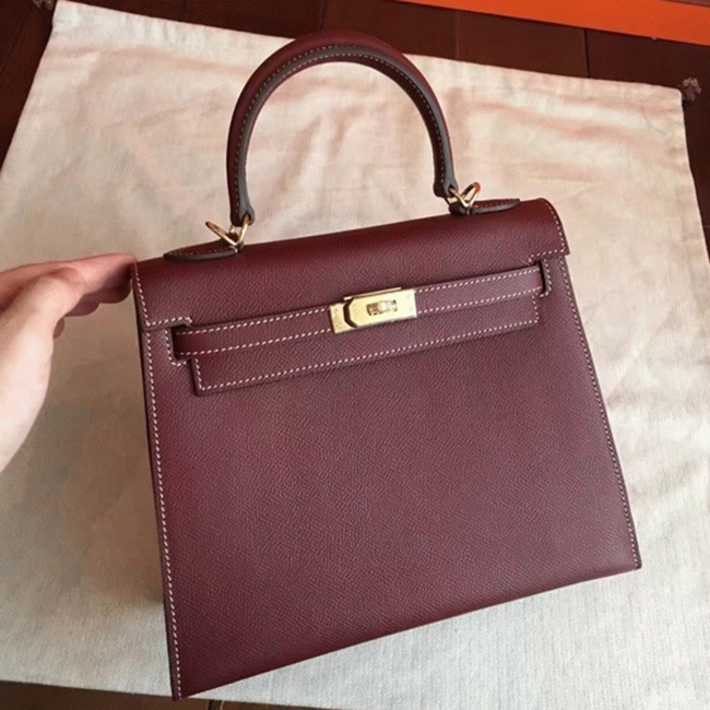 Bordeaux Epsom Imitation H**me5 Kelly 25cm Elegant Purse