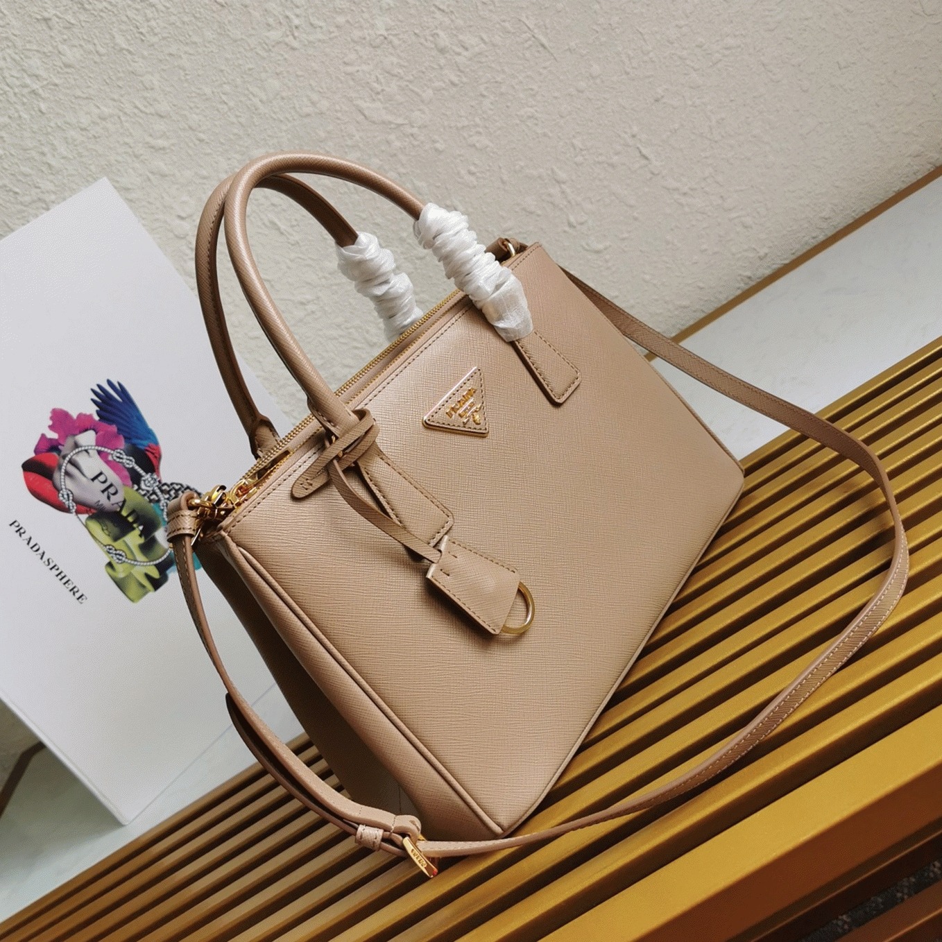Beige Pra*a Galleria Medium Bag Replica