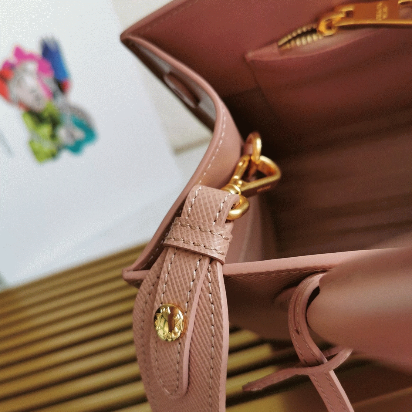 Pra*a Monochrome Medium Bag Best Replica in Nude