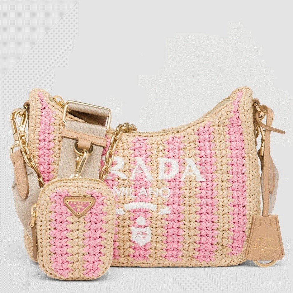Pra*a Re-Edition Bag Knockoff in Beige and Pink Stripe