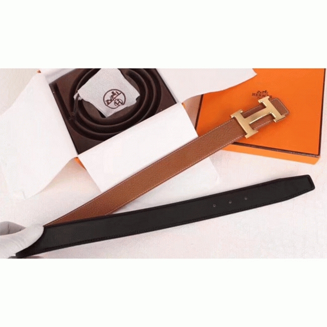 Fake H**me5 H-shaped belt buckle in brown