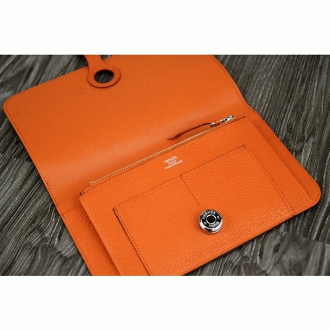 Orange knockoff designer H**me5 Dogon combine wallet