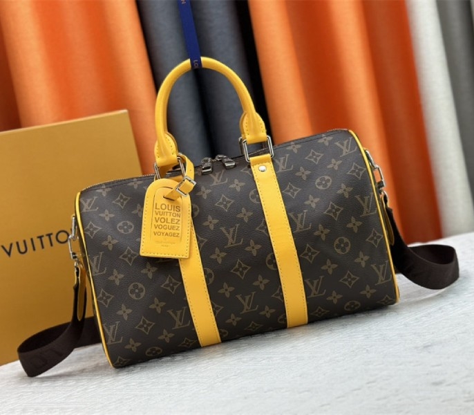L0vis Vvtt0n Monogram Macassar Canvas Keepall Bandouliere 35 In Safran Yellow