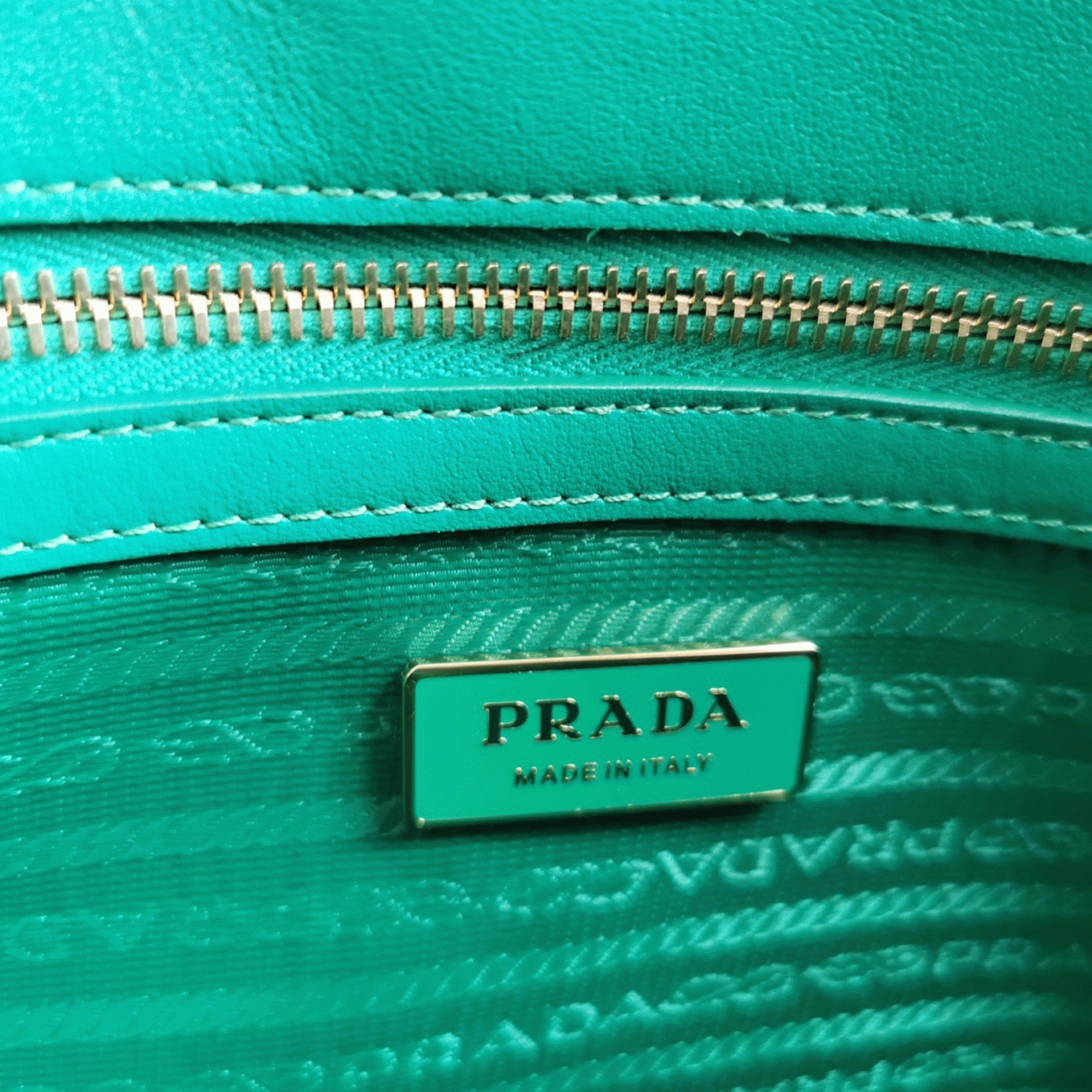 Pra*a Symbole Large Bag Fake in Green/White Jacquard Fabric