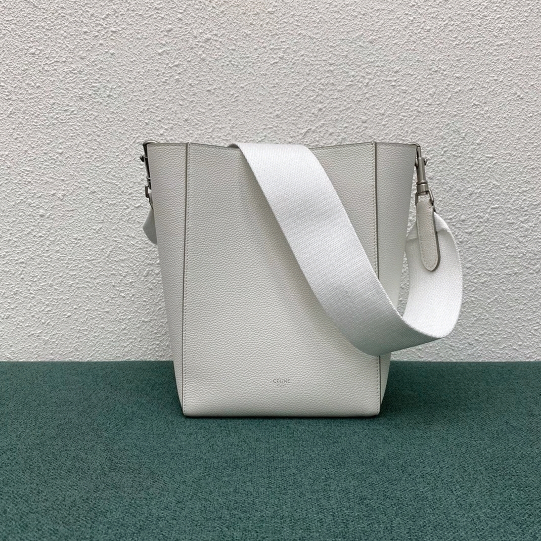 Top Quality Fake Ce1i*e Sangle Small Bucket Bag In White Calfskin