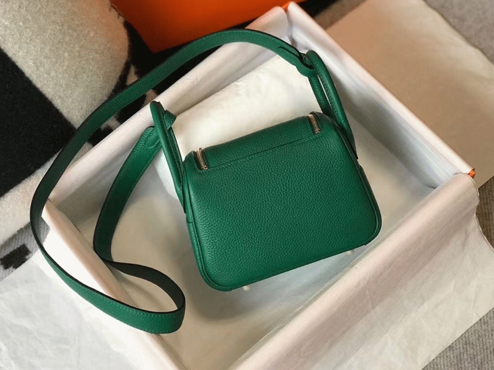 Designer replica H**me5 Lindy Mini handbag in green clemence leather