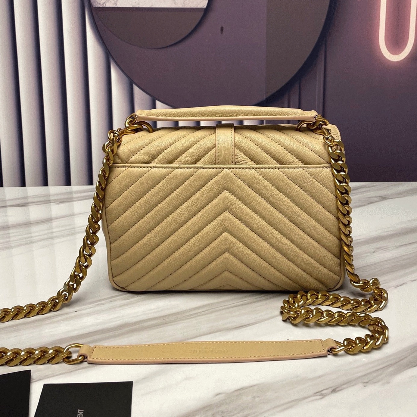Fake Sa1nt Lau*nt College Medium Chain Bag Beige