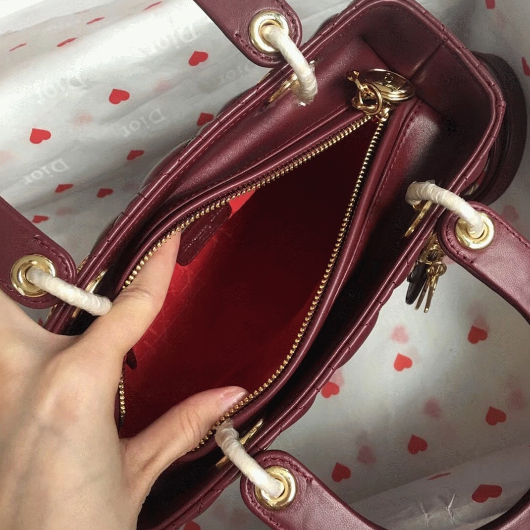 D10r Lady D10r Medium Bag Replica in Bordeaux Lambskin