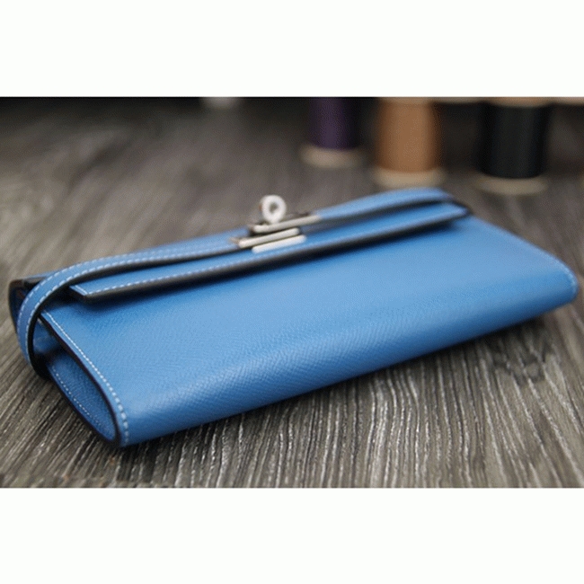Jean blue knockoff H**me5 Kelly Longue wallet