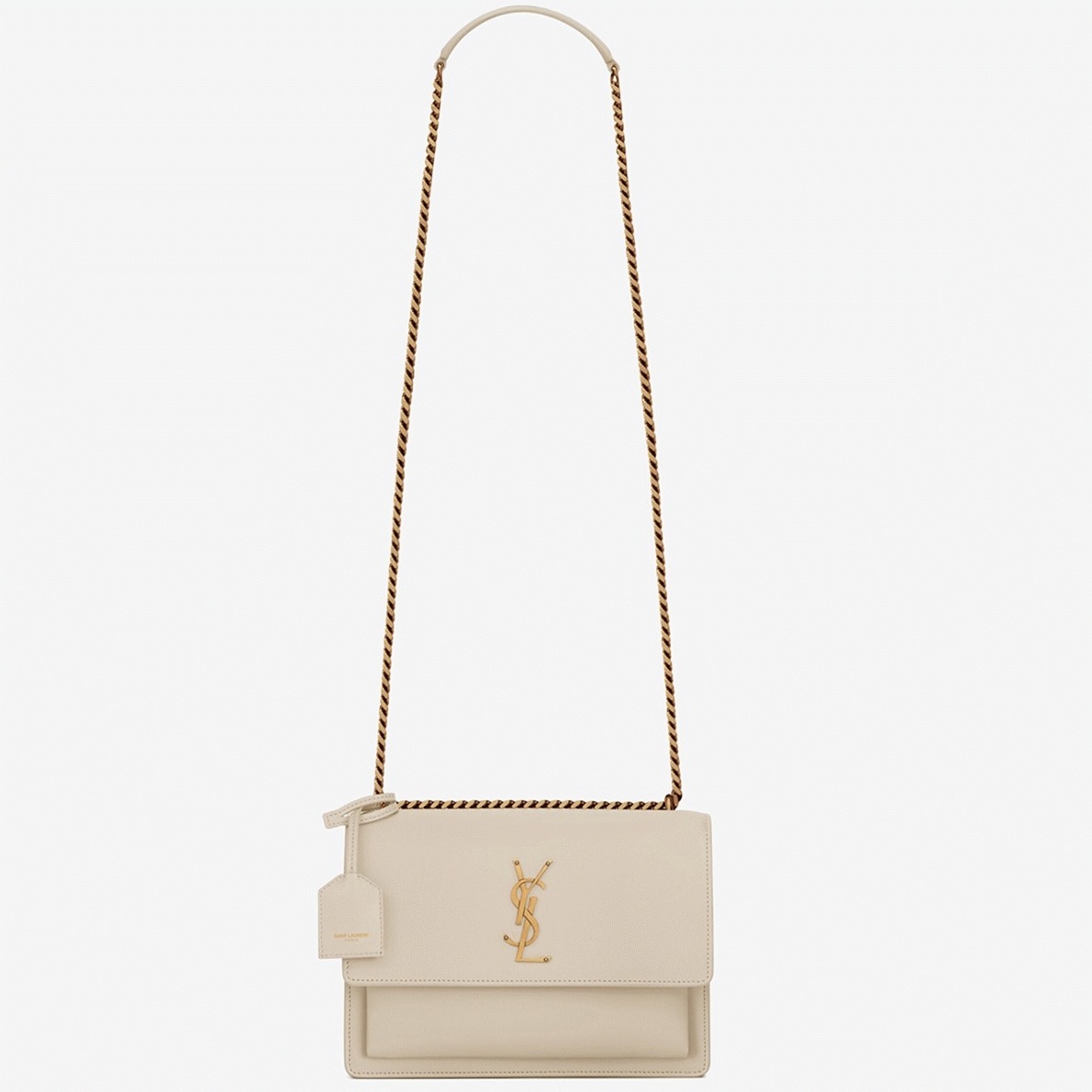 Knockoff Sa1nt Lau*nt Sunset Medium Chain Bag White Calfskin