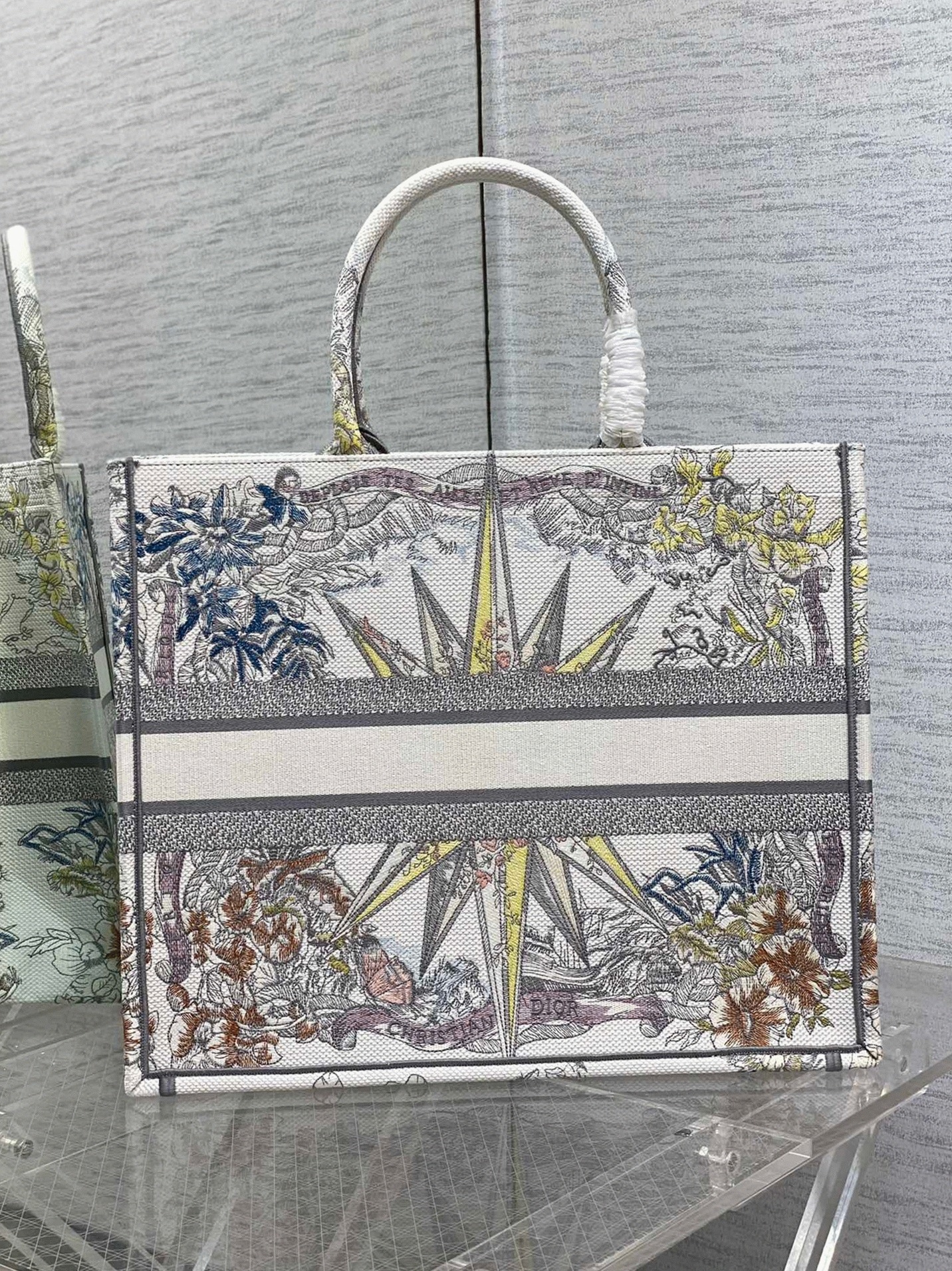 D10r Large Book Tote Bag Replica in Multicolor Rêve d Infini Embroidery