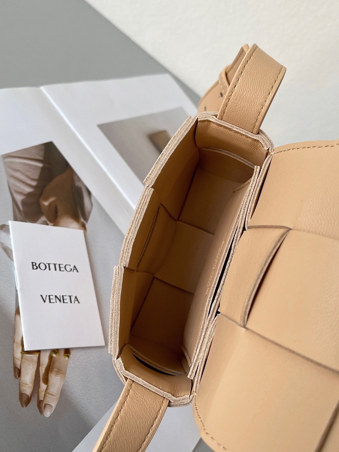 Top Quality Knockoff B0tt*ga Ven*ta Candy Cassette Bag In Almond