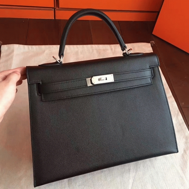 Black Epsom Replica H**me5 Kelly 32cm Sellier Structured Bag
