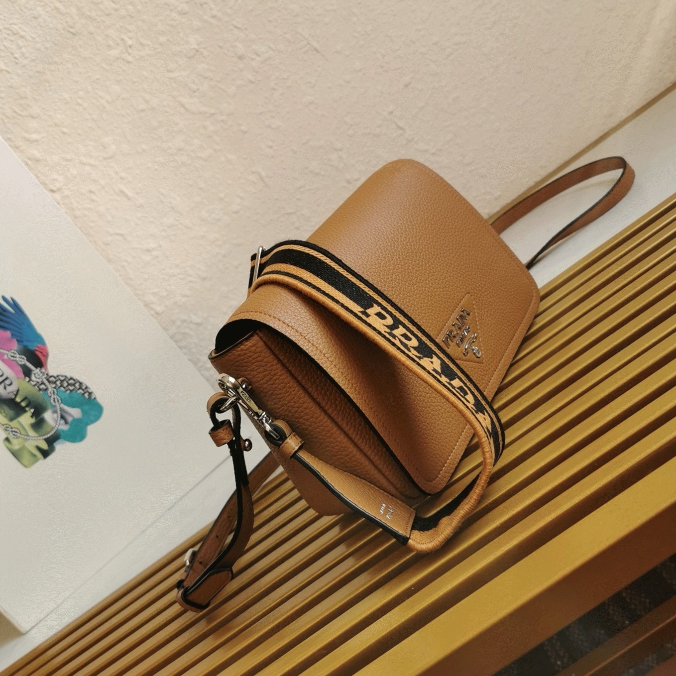 Pra*a Flap Shoulder Bag Fake in Brown