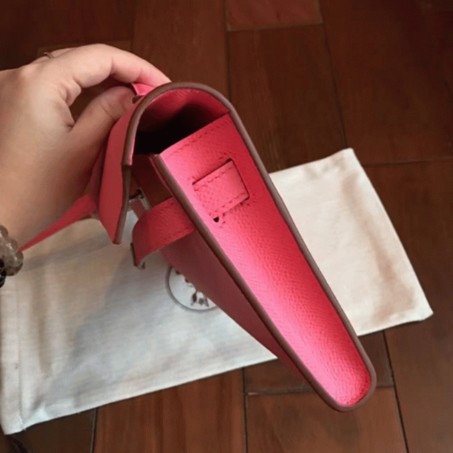 Rose Lipstick Epsom Imitation H**me5 Kelly Cut Clutch Stylish Bag