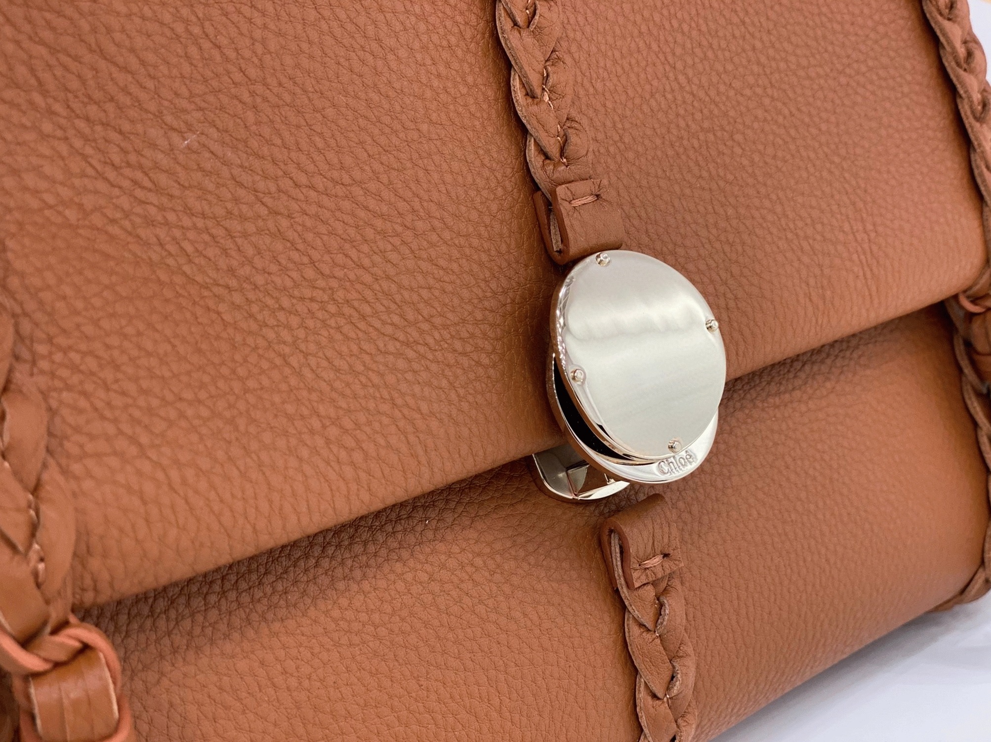 top quality fake Ch10e penelope medium shoulder bag in brown grained calfskin