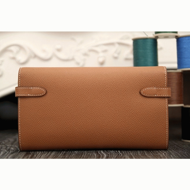 Brown fake designer H**me5 Kelly Longue wallet