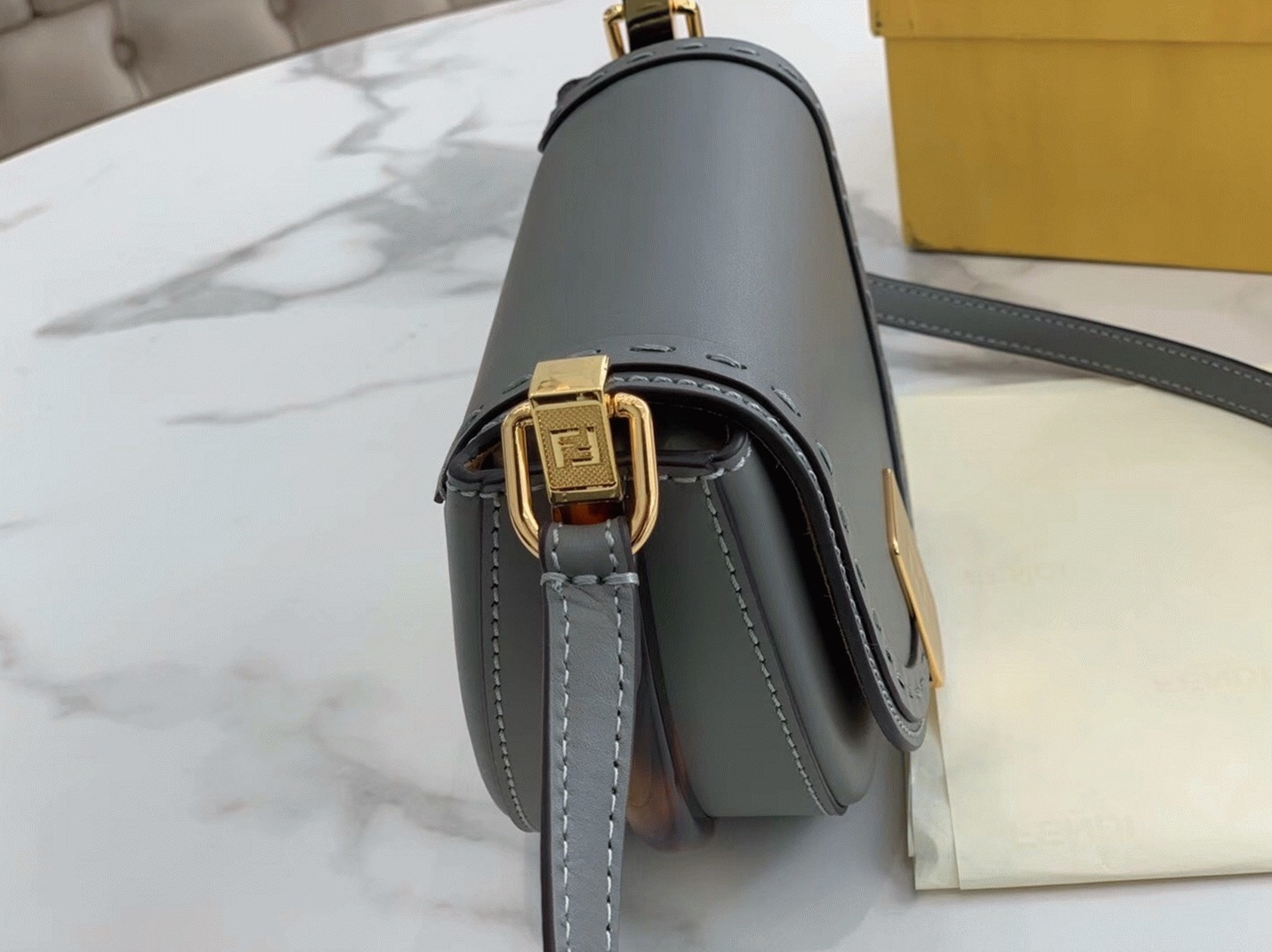 Top Quality Replica F**di Moonlight Saddle Bag In Grey Calfskin
