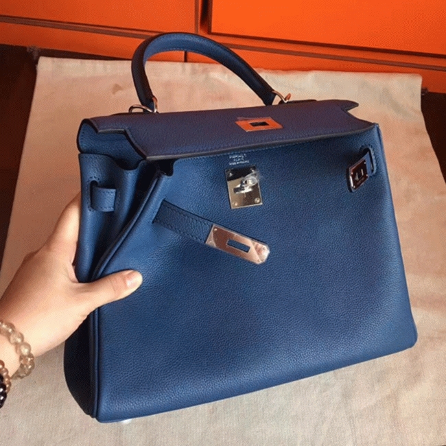 Blue Agate Clemence Fake H**me5 Kelly Retourne 28cm Tote