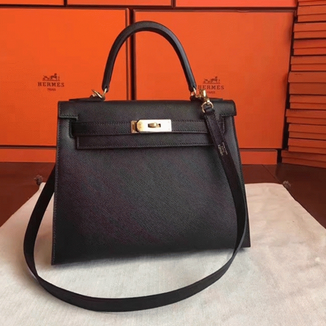 Black Epsom Fake H**me5 Kelly Sellier 28cm Stylish Handbag