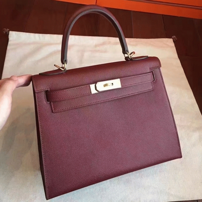 bordeaux epsom copy h**me5 kelly sellier 28cm preM1vm handbag