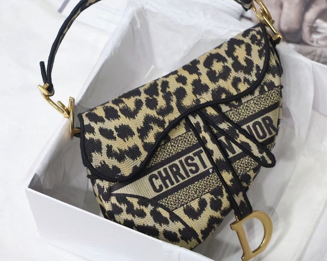 D10r Saddle Bag Replica in Beige Multicolor Mizza Embroidery