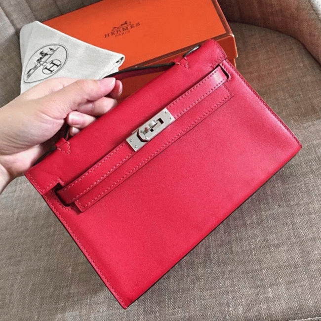 Red Swift Top Fake H**me5 Kelly Pochette Statement Clutch