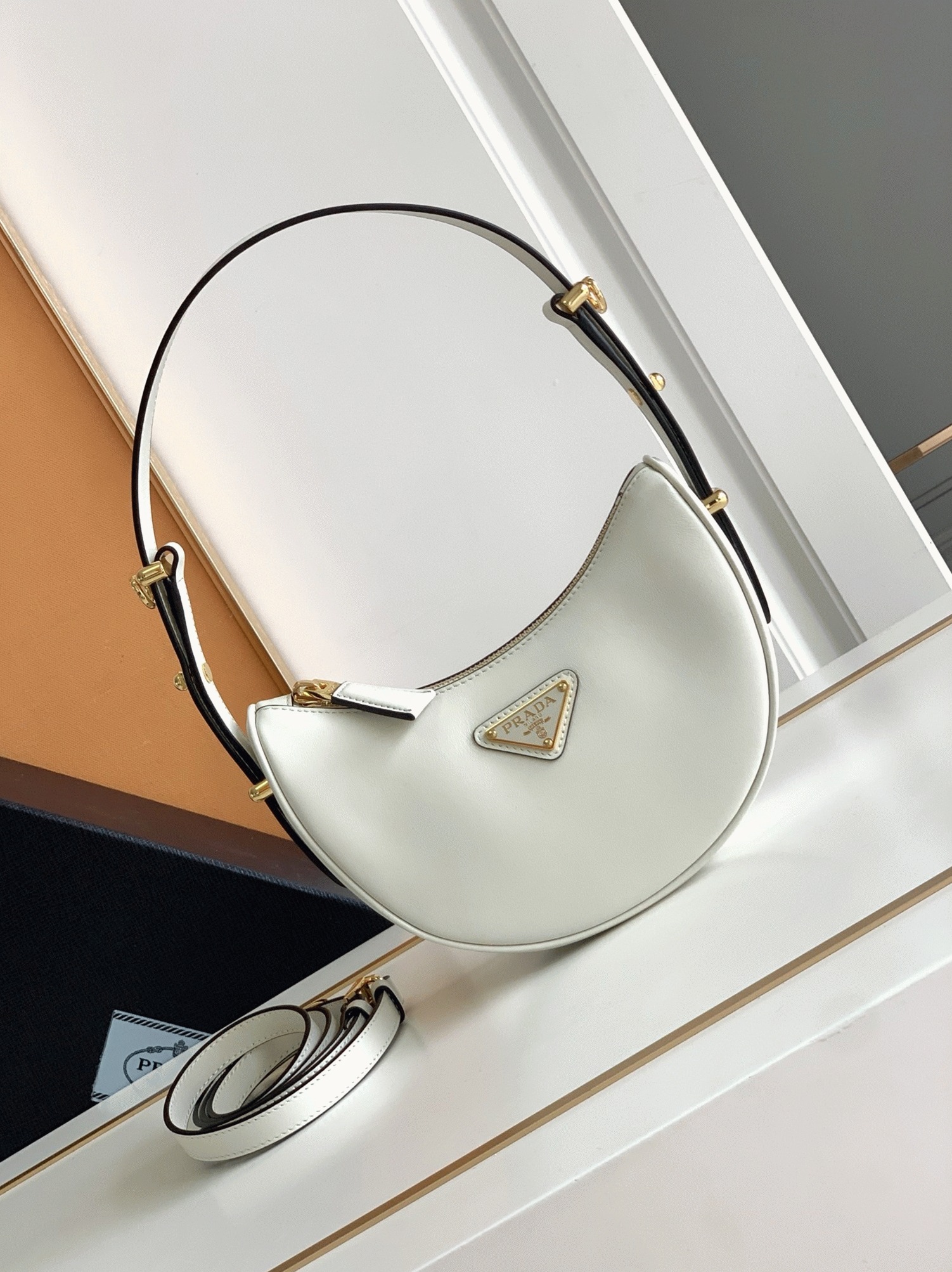 White Pra*a Arque Mini Shoulder Bag Fake